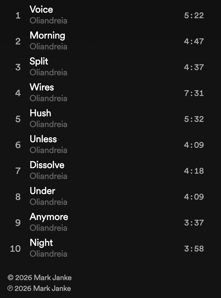 Oleanderia - Underpass Tracklist
